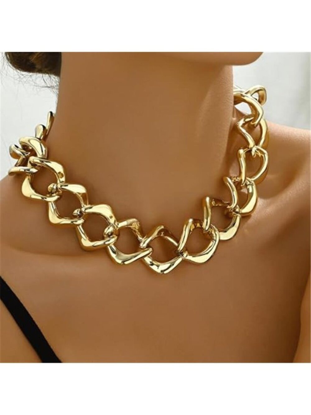Chunky Gold Statement Necklace Bold Choker Chain Fashion Jewelry for Women: